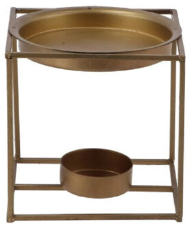 DK Design Geurbrander voor amberblokjes/geurolie vierkant - metaal - goud - 10 cm