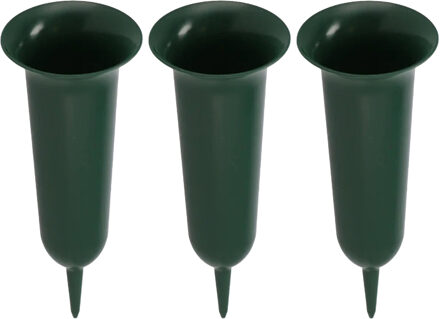 DK Design Grafvaas kunststof - 3x - groen - H42 cm - grafdecoratie - bloemenvaas voor herdenkingsplaats/kerkho