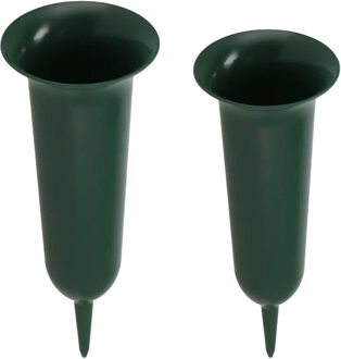 DK Design Grafvazen kunststof - groen - H32 en H26 cm - grafdecoratie - bloemenvaas voor herdenkingsplaats