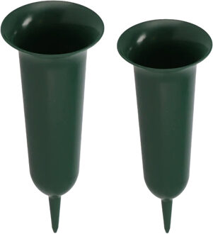 DK Design Grafvazen kunststof - groen - H37 en H32 cm - grafdecoratie - bloemenvaas voor herdenkingsplaats