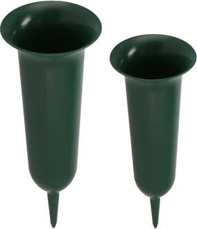 DK Design Grafvazen kunststof - groen - H42 en H32 cm - grafdecoratie - bloemenvaas voor herdenkingsplaats