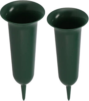 DK Design Grafvazen kunststof - groen - H42 en H37 cm - grafdecoratie - bloemenvaas voor herdenkingsplaats