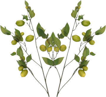 DK Design Kunstbloem citrusfruit tak citroen - 2x - 135 cm - geel - losse steel - Kunst zijdebloemen
