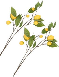 DK Design Kunstbloem citrusfruit tak citroen - 2x - 80 cm - geel - losse steel - Kunst zijdebloemen