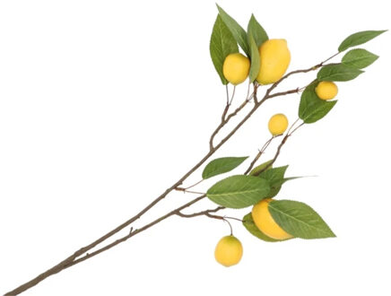 DK Design Kunstbloem citrusfruit tak citroen - 80 cm - geel - losse steel - Kunst zijdebloemen