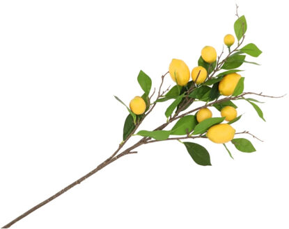 DK Design Kunstbloem citrusfruit tak citroen - 90 cm - geel - losse steel - Kunst zijdebloemen