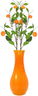 DK Design Kunstbloem citrusfruit tak mandarijn/clementine - 2x - 80 cm - oranje - losse steel - Kunst zijdeblo