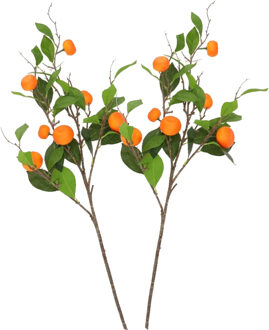 DK Design Kunstbloem citrusfruit tak mandarijn/clementine - 2x - 90 cm - oranje - losse steel - Kunst zijdeblo