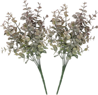 DK Design Kunstbloem Eucalyptus tak - 2x - 33 cm - saliegroen - bundel/bosje - Kunst zijdebloemen