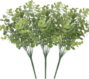 DK Design Kunstbloem Eucalyptus tak - 3x - 33 cm - groen - bundel/bosje - Kunst zijdebloemen