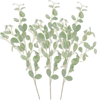 DK Design Kunstbloem Eucalyptus tak Real Touch - 3x - 90 cm - lichtgroen - losse steel - Kunst zijdebloemen