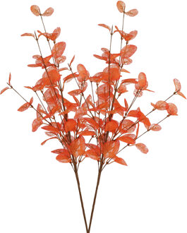 DK Design Kunstbloem Eucalyptus tak Silk - 2x - 72 cm - oranje - losse steel - Kunst zijdebloemen
