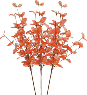 DK Design Kunstbloem Eucalyptus tak Silk - 3x - 72 cm - oranje - losse steel - Kunst zijdebloemen