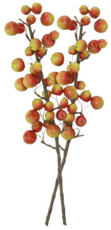 DK Design Kunstbloem fruit tak met appels - 2x - 66 cm - rood/groen - Kunst zijdebloemen