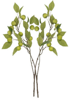 DK Design Kunstbloem fruit tak met appels - 2x - 76 cm - groen - Kunst zijdebloemen