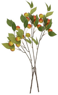 DK Design Kunstbloem fruit tak met appels - 2x - 76 cm - rood/groen - Kunst zijdebloemen
