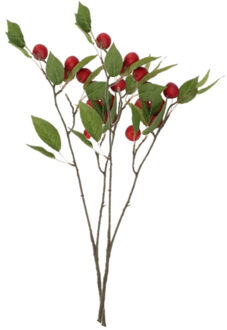 DK Design Kunstbloem fruit tak met appels - 2x - 76 cm - rood - Kunst zijdebloemen