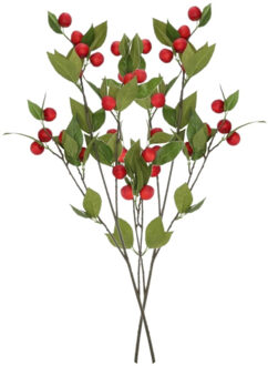 DK Design Kunstbloem fruit tak met appels - 2x - 90 cm - rood - Kunst zijdebloemen