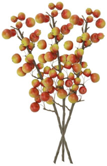 DK Design Kunstbloem fruit tak met appels - 3x - 66 cm - rood/groen - Kunst zijdebloemen