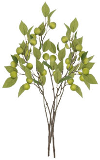 DK Design Kunstbloem fruit tak met appels - 3x - 76 cm - groen - Kunst zijdebloemen