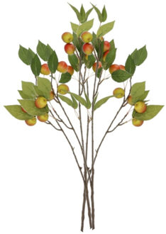DK Design Kunstbloem fruit tak met appels - 3x - 76 cm - rood/groen - Kunst zijdebloemen
