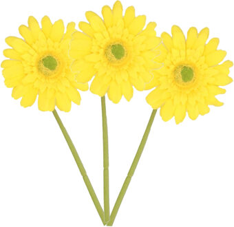 DK Design Kunstbloem Gerbera - 3x - 72 cm - geel - Real Touch - kunst zijdebloemen