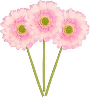 DK Design Kunstbloem Gerbera - 3x - 72 cm - lichtroze - Real Touch - kunst zijdebloemen