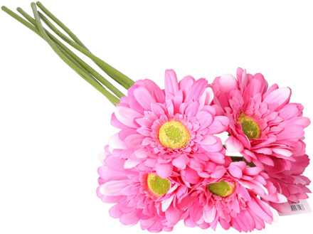DK Design Kunstbloem Gerbera - 5x - 72 cm - fuchsia - Real Touch - kunst zijdebloemen