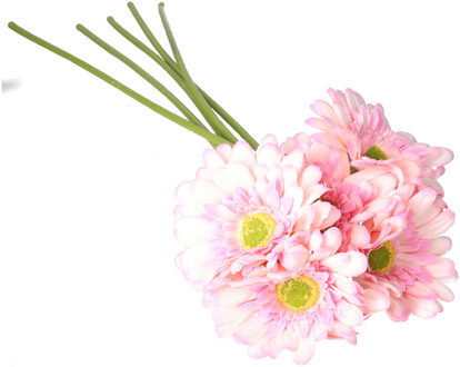 DK Design Kunstbloem Gerbera - 5x - 72 cm - lichtroze - Real Touch - kunst zijdebloemen