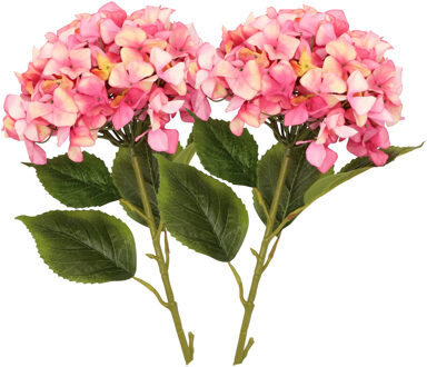 DK Design Kunstbloem Hortensia tak - 2x - fuchsia roze - 109 cm - losse steel - Kunst zijdebloemen