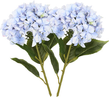 DK Design Kunstbloem Hortensia tak - 2x - lichtblauw - 109 cm - losse steel - Kunst zijdebloemen