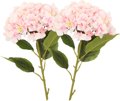 DK Design Kunstbloem Hortensia tak - 2x - lichtroze - 109 cm - losse steel - Kunst zijdebloemen