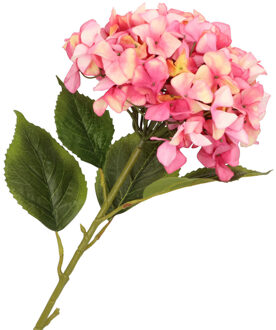 DK Design Kunstbloem Hortensia tak - fuchsia roze - 109 cm - losse steel - Kunst zijdebloemen