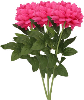 DK Design Kunstbloem pioenroos - 3x - roze - zijde - 71 cm - kunststof steel - decoratie bloemen