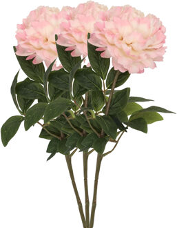 DK Design Kunstbloem pioenroos - 3x - zalm kleurig - zijde - 71 cm - kunststof steel - decoratie bloemen