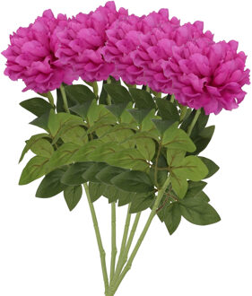 DK Design Kunstbloem pioenroos - 5x - paars - zijde - 71 cm - kunststof steel - decoratie bloemen
