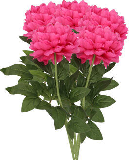 DK Design Kunstbloem pioenroos - 5x - roze - zijde - 71 cm - kunststof steel - decoratie bloemen