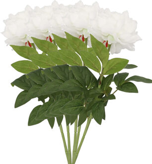 DK Design Kunstbloem pioenroos - 5x - wit - zijde - 71 cm - kunststof steel - decoratie bloemen