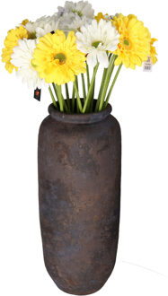 DK Design Kunstbloemen boeket Gerbera - 8x - 72 cm - geel/wit - real touch - kunst zijdebloem