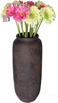 DK Design Kunstbloemen boeket Gerbera - 8x - 72 cm - lichtgroen/fuchsia - real touch - kunst zijdebloem