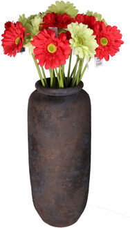 DK Design Kunstbloemen boeket Gerbera - 8x - 72 cm - lichtgroen/rood - real touch - kunst zijdebloem
