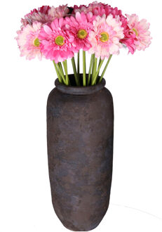 DK Design Kunstbloemen boeket Gerbera - 8x - 72 cm - lichtroze/fuchsia - real touch - kunst zijdebloem
