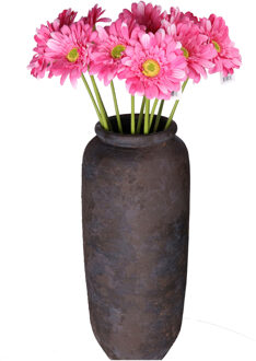 DK Design Kunstbloemen boeket Gerbera - 8x - 72 cm - roze/fuchsia - real touch - kunst zijdebloem