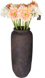 DK Design Kunstbloemen boeket Gerbera - 8x - 72 cm - zalm/wit - real touch - kunst zijdebloem