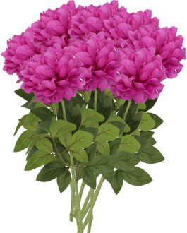DK Design Kunstbloemen boeket pioenroos - 8x - paars - zijde - 71 cm - kunststof steel - decoratie bloemen