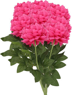 DK Design Kunstbloemen boeket pioenroos - 8x - roze - zijde - 71 cm - kunststof steel - decoratie bloemen