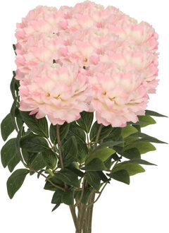 DK Design Kunstbloemen boeket pioenroos - 8x - zalm kleurig - zijde - 71 cm - kunststof steel - decoratie