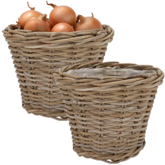 DK Design Plantenmand/aardappelmand Ivy - 2x - met binnenzak - rotan - B23 x H20 cm - binnen/buiten bloempotte