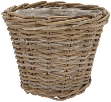 DK Design Plantenmand/aardappelmand Ivy - met binnenzak - rotan - B28 x H23 cm - binnen/buiten bloempotten