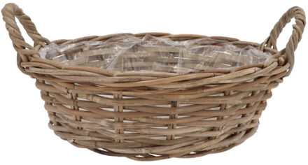 DK Design Plantenmand/aardappelmand tafelmodel - Ivy - met handvatten - rotan - B25 x H13 cm - binnen/buiten